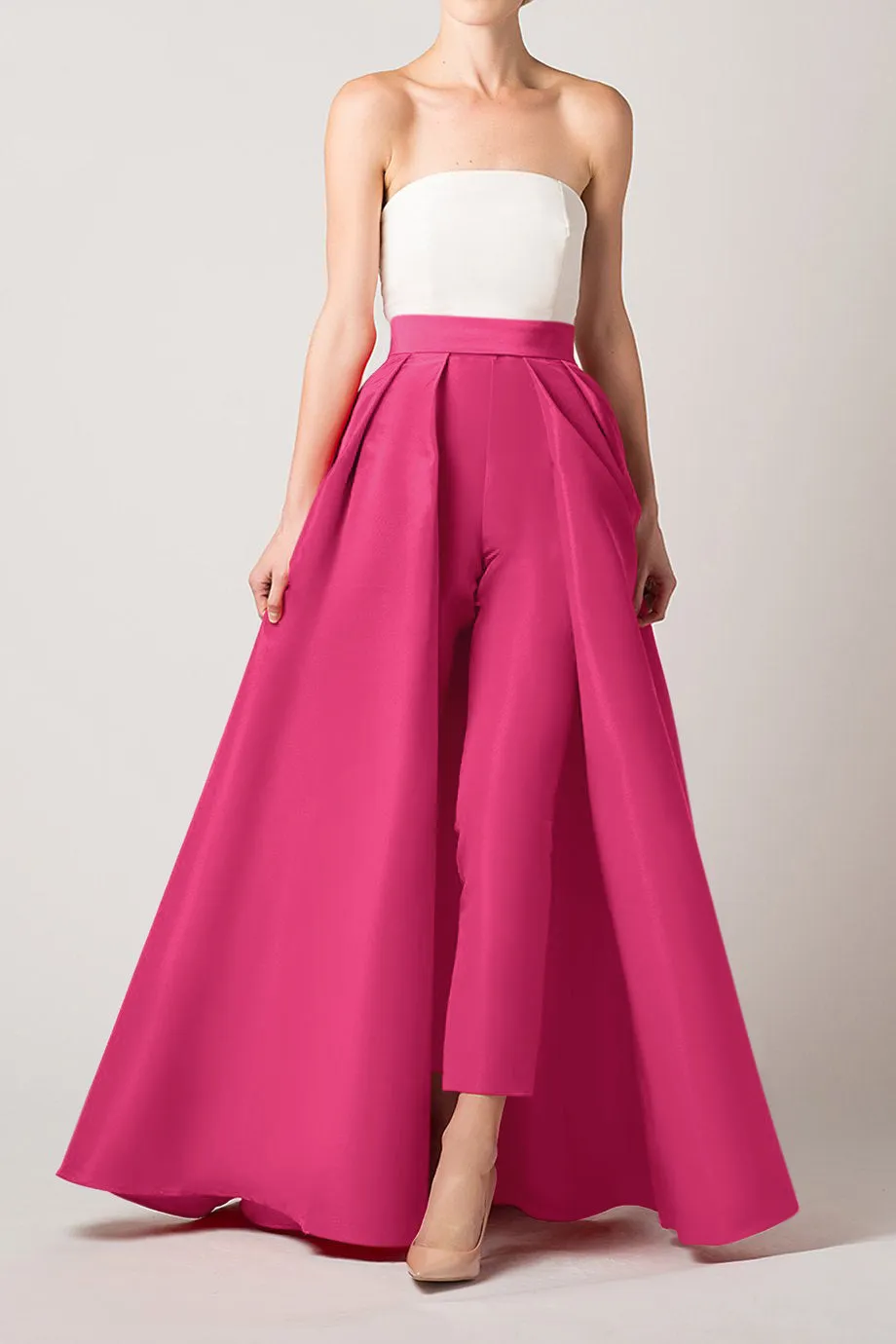 Silk Faille Cigarette Pants with Convertible Skirt