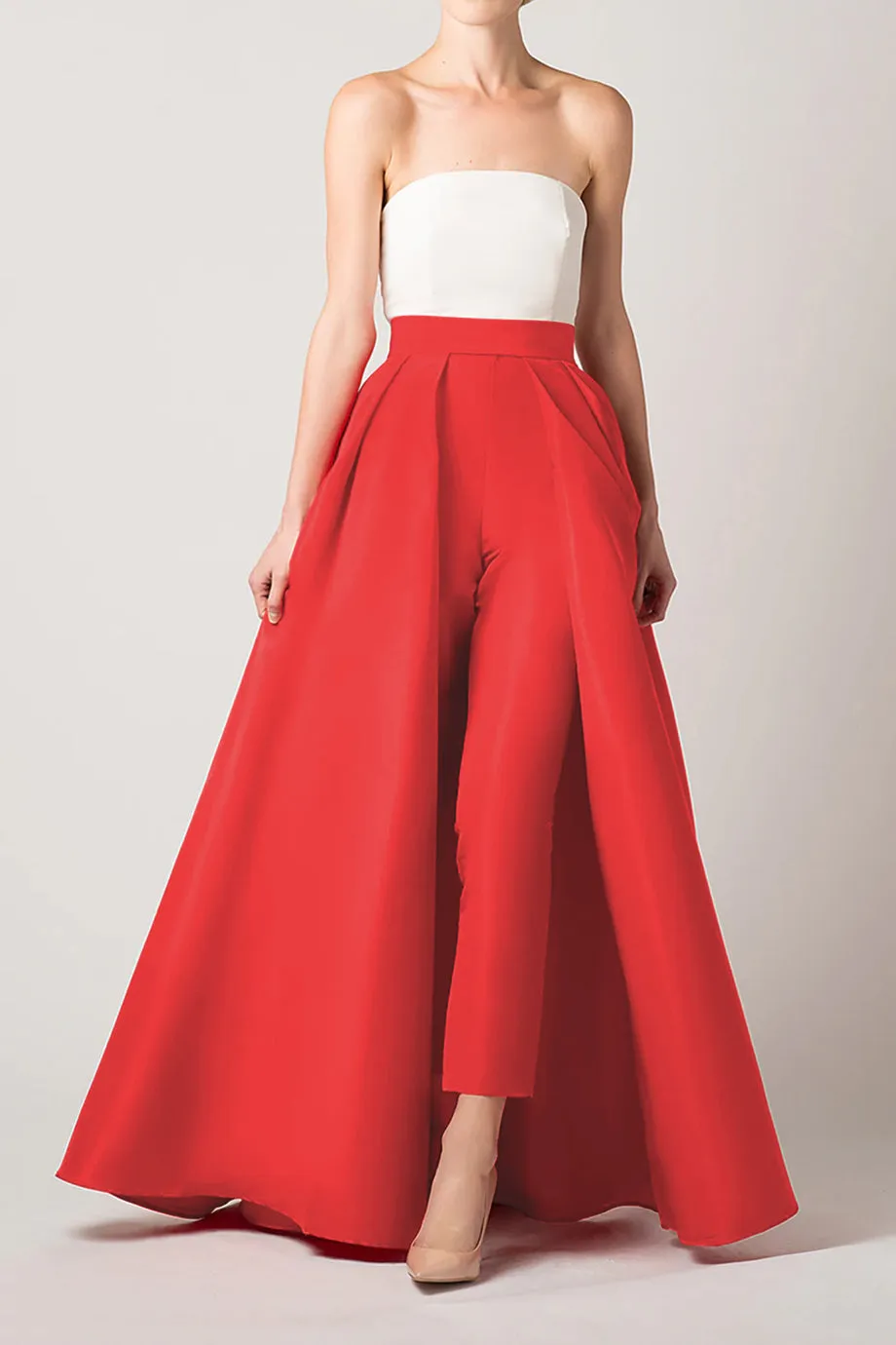 Silk Faille Cigarette Pants with Convertible Skirt