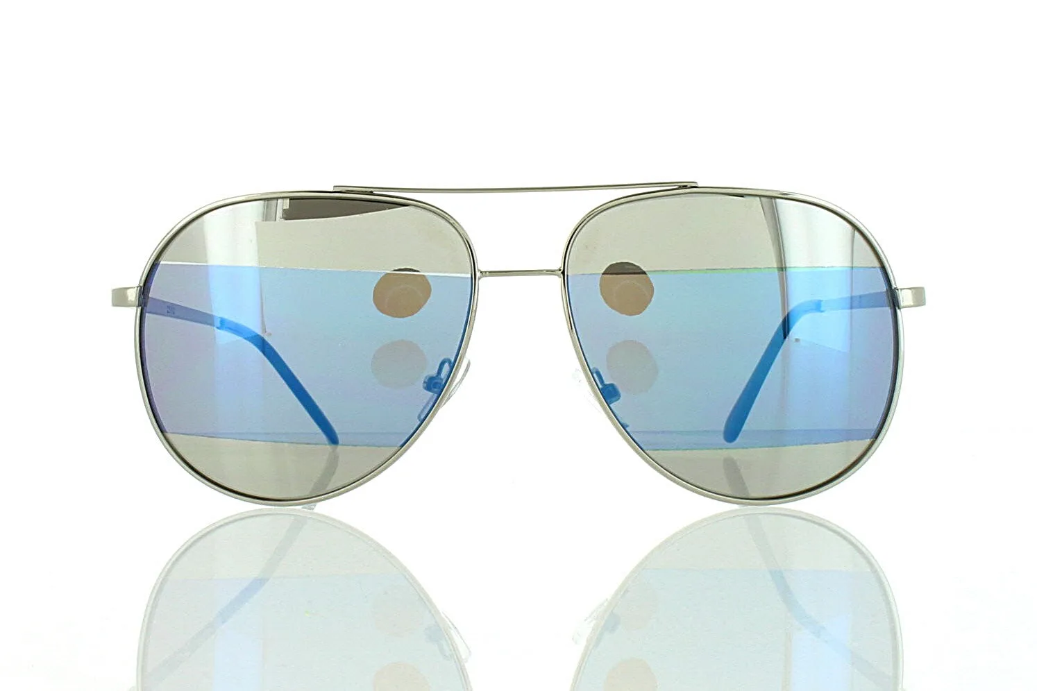 Silver Aviator Sunglasses with Striped Blue Mirror Lens 100% UV400