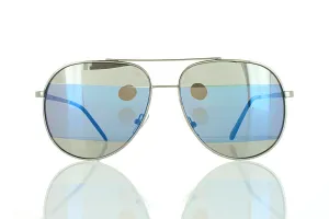 Silver Aviator Sunglasses with Striped Blue Mirror Lens 100% UV400