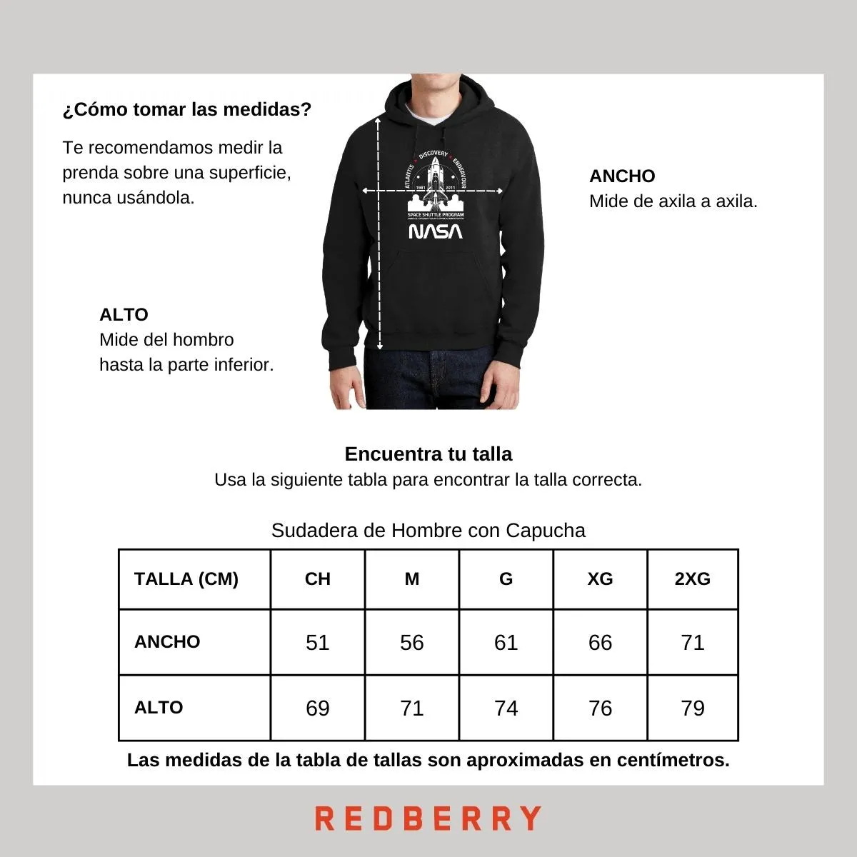 Sudadera Hombre Hoodie Nasa Cohete