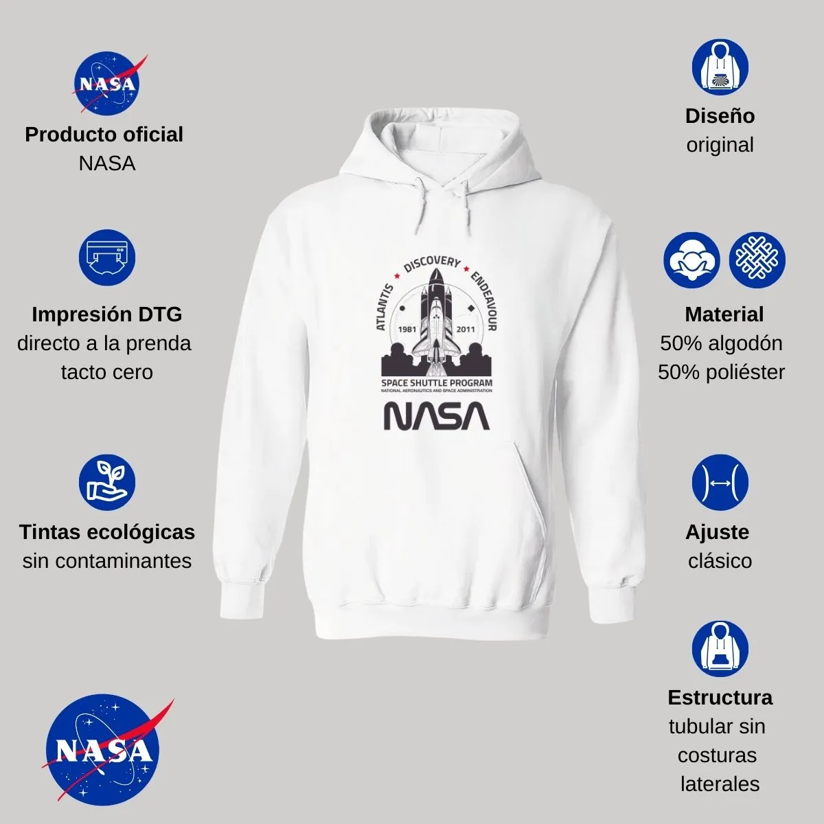 Sudadera Hombre Hoodie Nasa Cohete