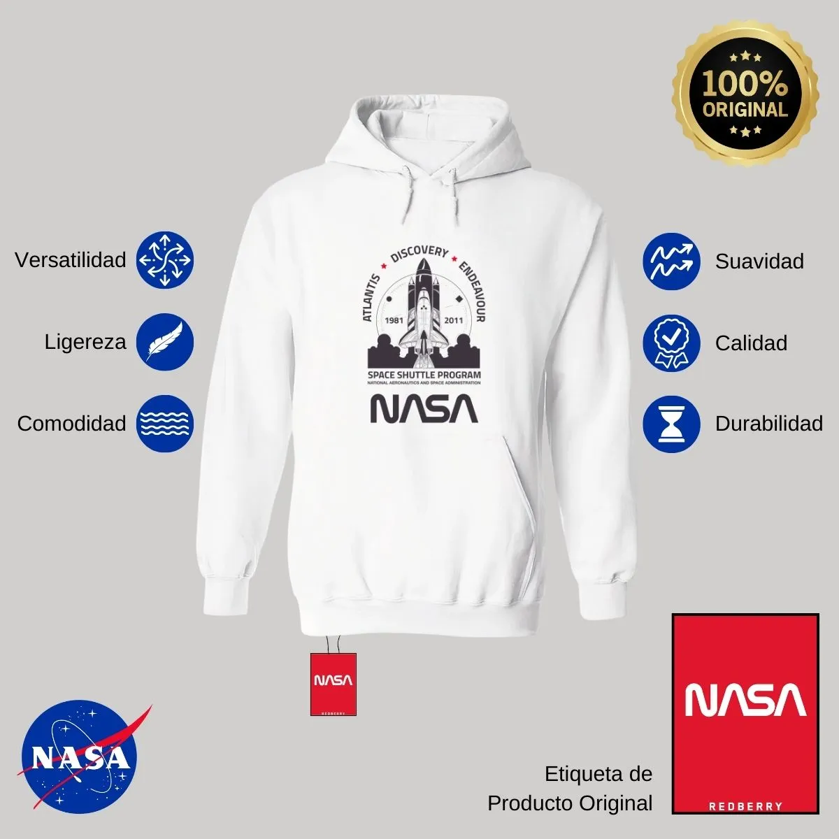 Sudadera Hombre Hoodie Nasa Cohete