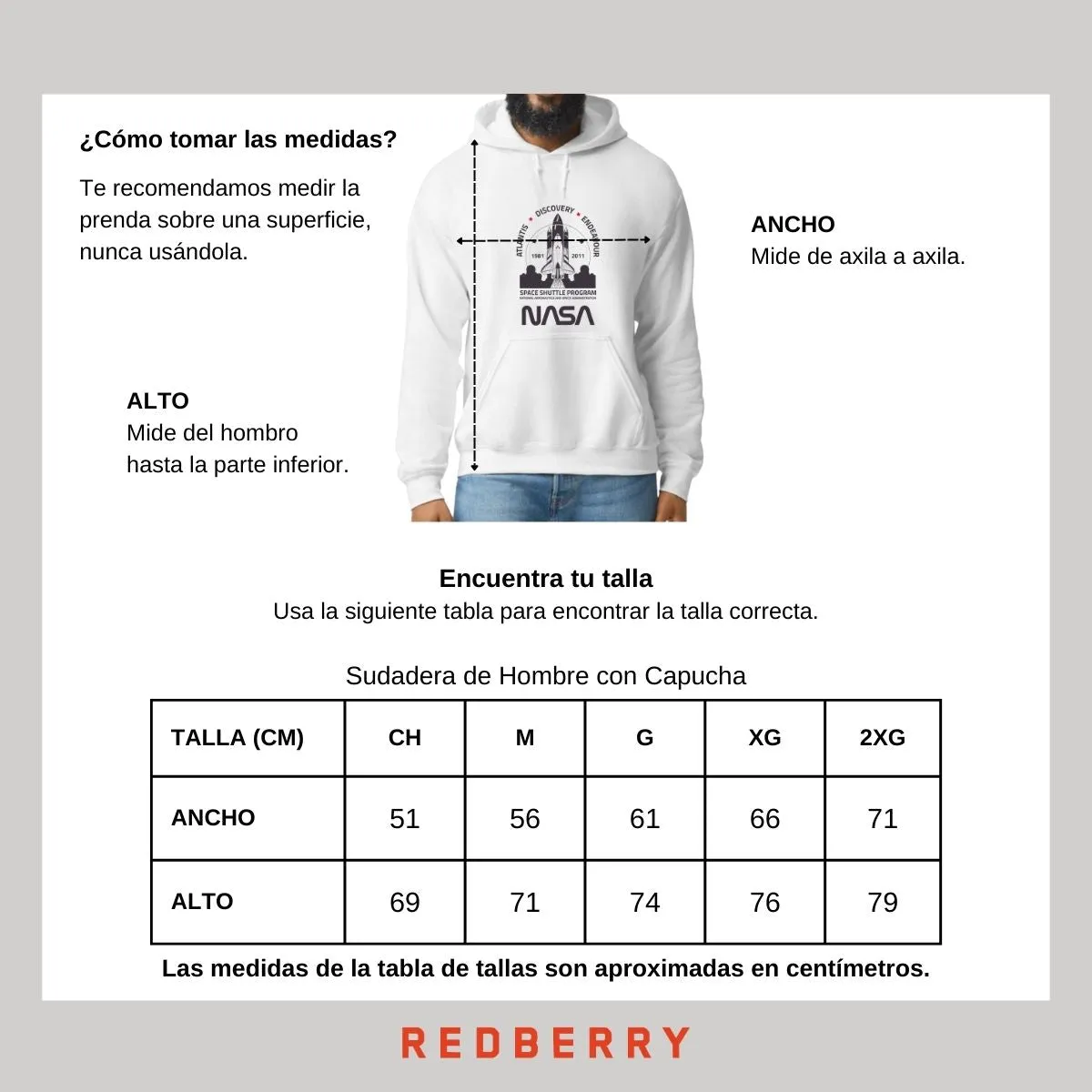 Sudadera Hombre Hoodie Nasa Cohete