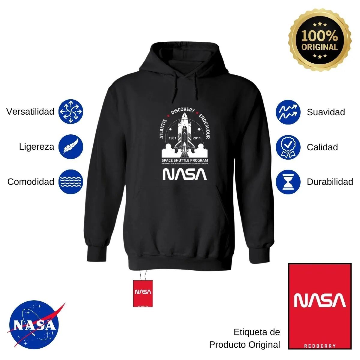 Sudadera Hombre Hoodie Nasa Cohete