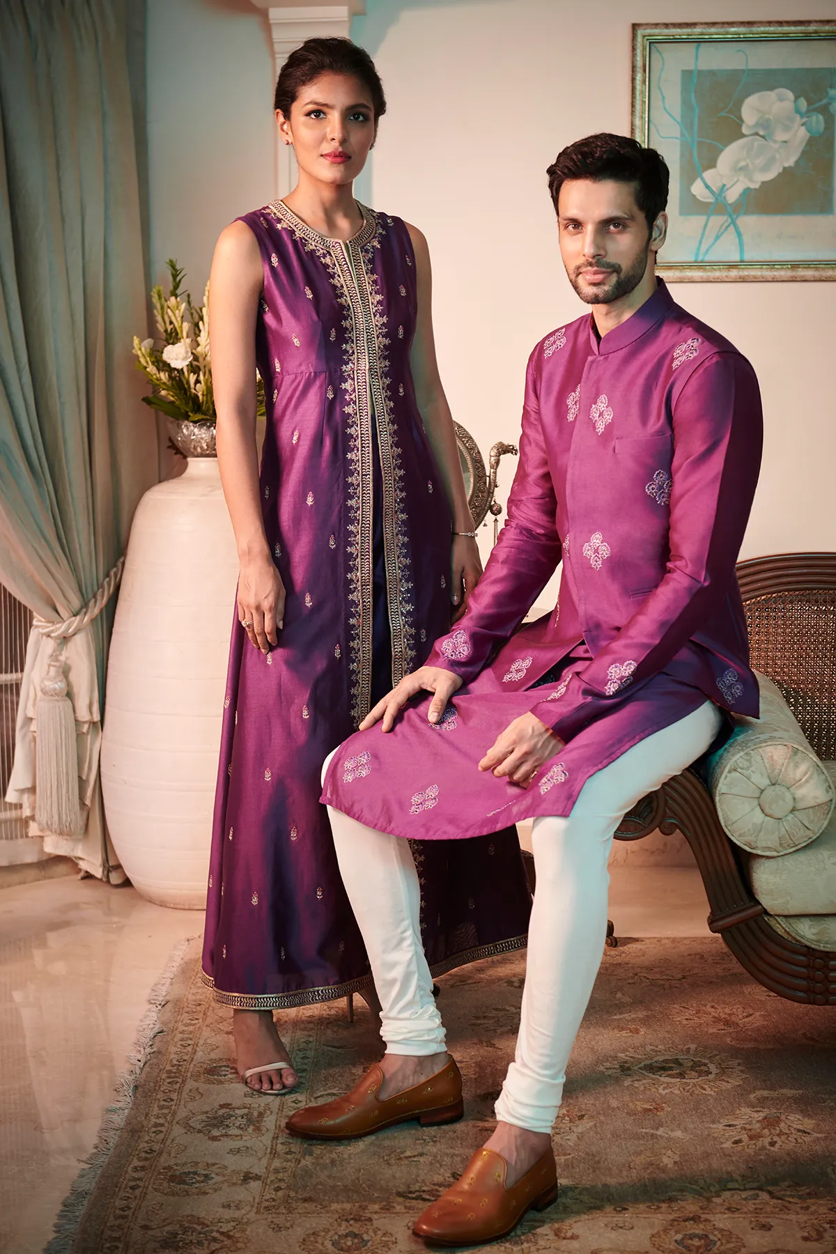 SUNEHRI Wine Cape and Pants