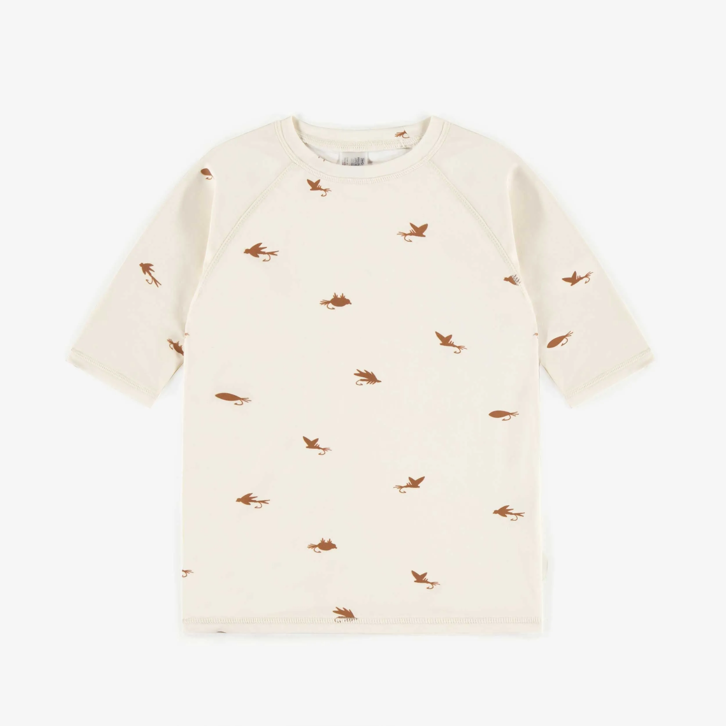 T-shirt de bain crème à motif d’hameçons avec manches aux coudes, enfant || Cream elbow sleeves bathing t-shirt with hook pattern, child