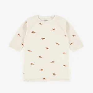 T-shirt de bain crème à motif d’hameçons avec manches aux coudes, enfant || Cream elbow sleeves bathing t-shirt with hook pattern, child