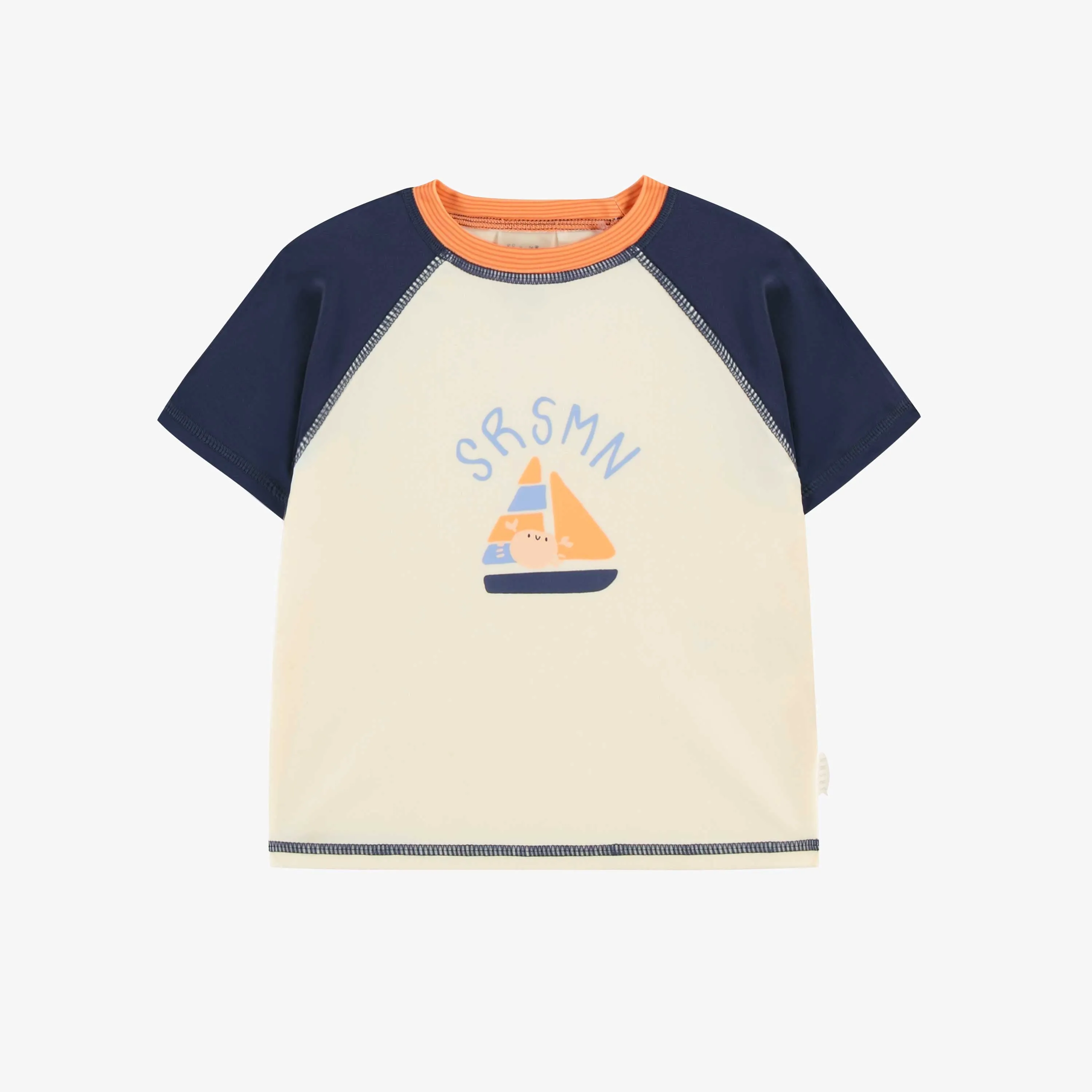T-shirt de bain à manches courtes crème et orange, bébé || Cream and orange short sleeves swimming t-shirt, baby