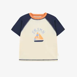 T-shirt de bain à manches courtes crème et orange, bébé || Cream and orange short sleeves swimming t-shirt, baby