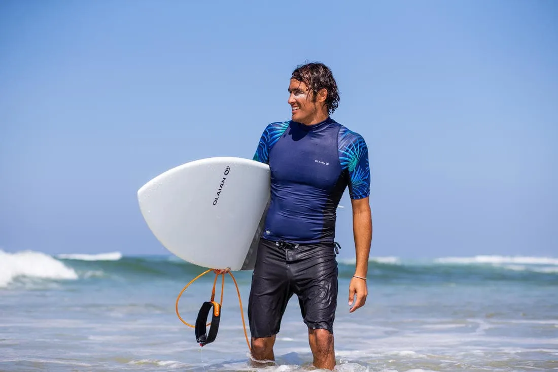 tee shirt anti uv surf top 500 manches courtes homme bleu cosmos
