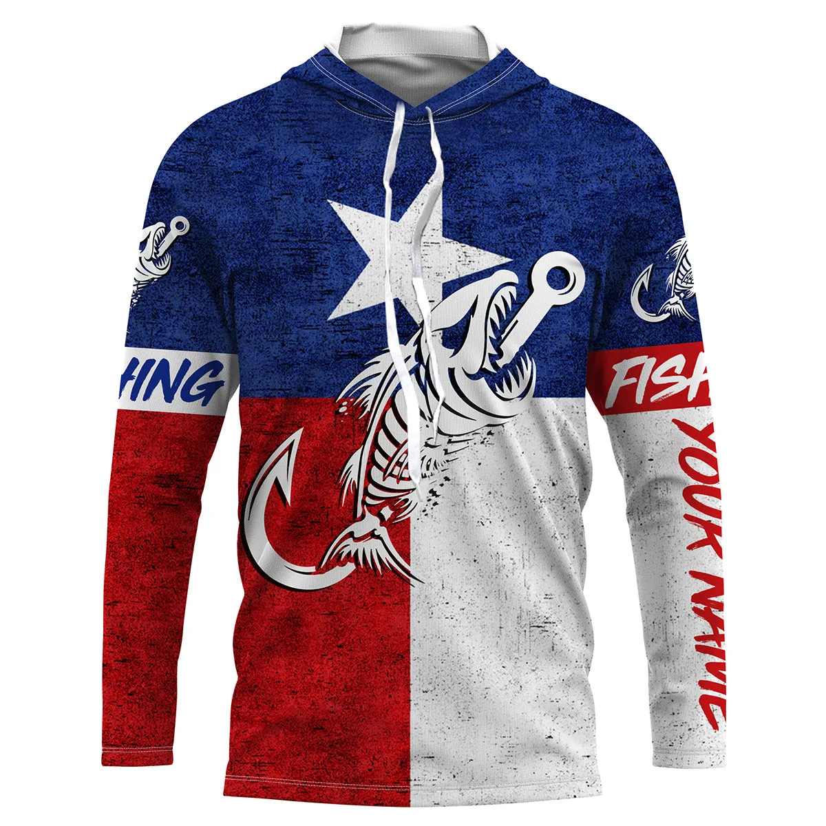 Texas fishing Fish hook skull reaper vintage flag Custom Name Long sleeve, Long Sleeve Hooded NPQ762