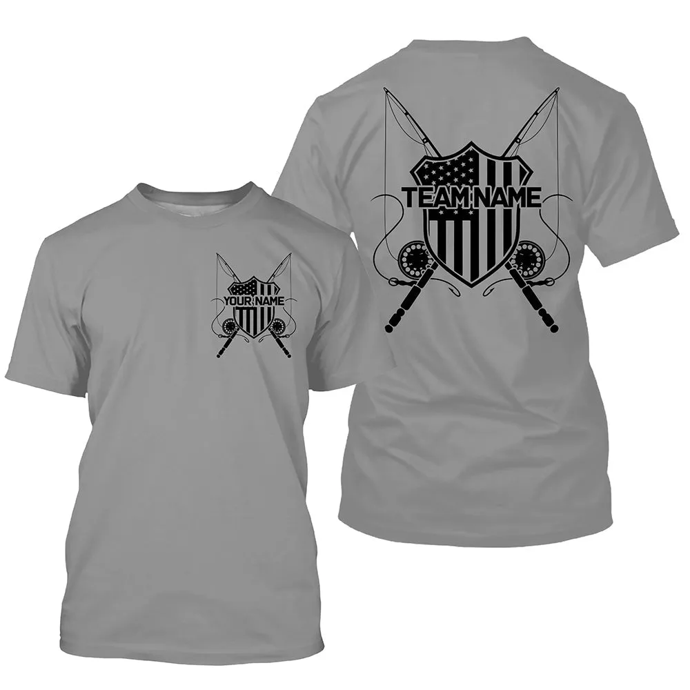 Us Fly Fishing American Flag Custom Patriotic Long Sleeve Fishing Shirts, Flyfishing Shirt | Gray IPHW7359