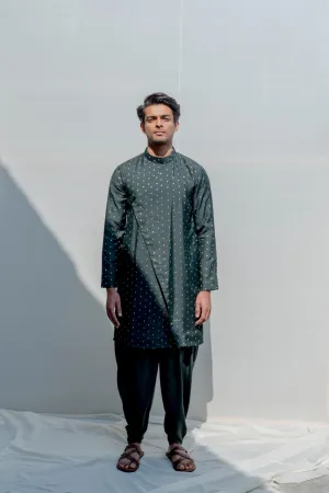 Vagabong- Bottle Green Dotted Asymmetric Kurta & Tulip Pants Set