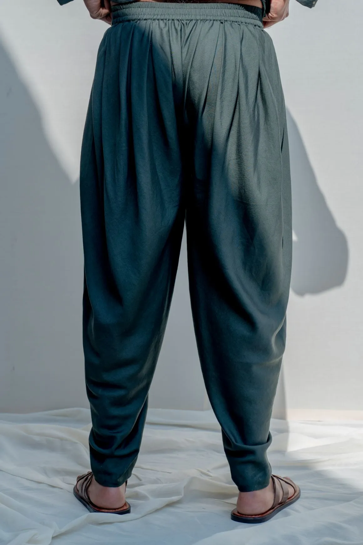 Vagabong- Bottle Green Dotted Asymmetric Kurta & Tulip Pants Set