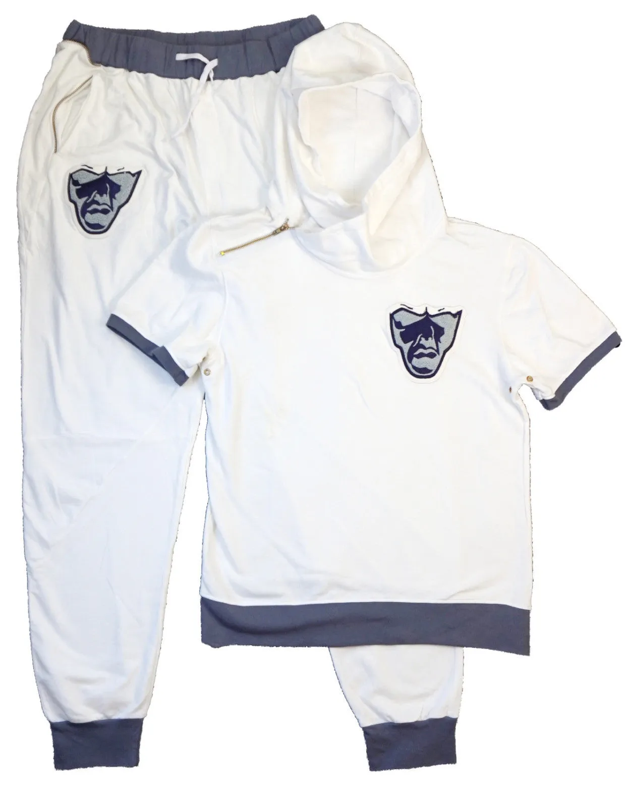 Varsity Big Face Short Sleeve Men's Sweatsuit Hoodie : White/charcoal