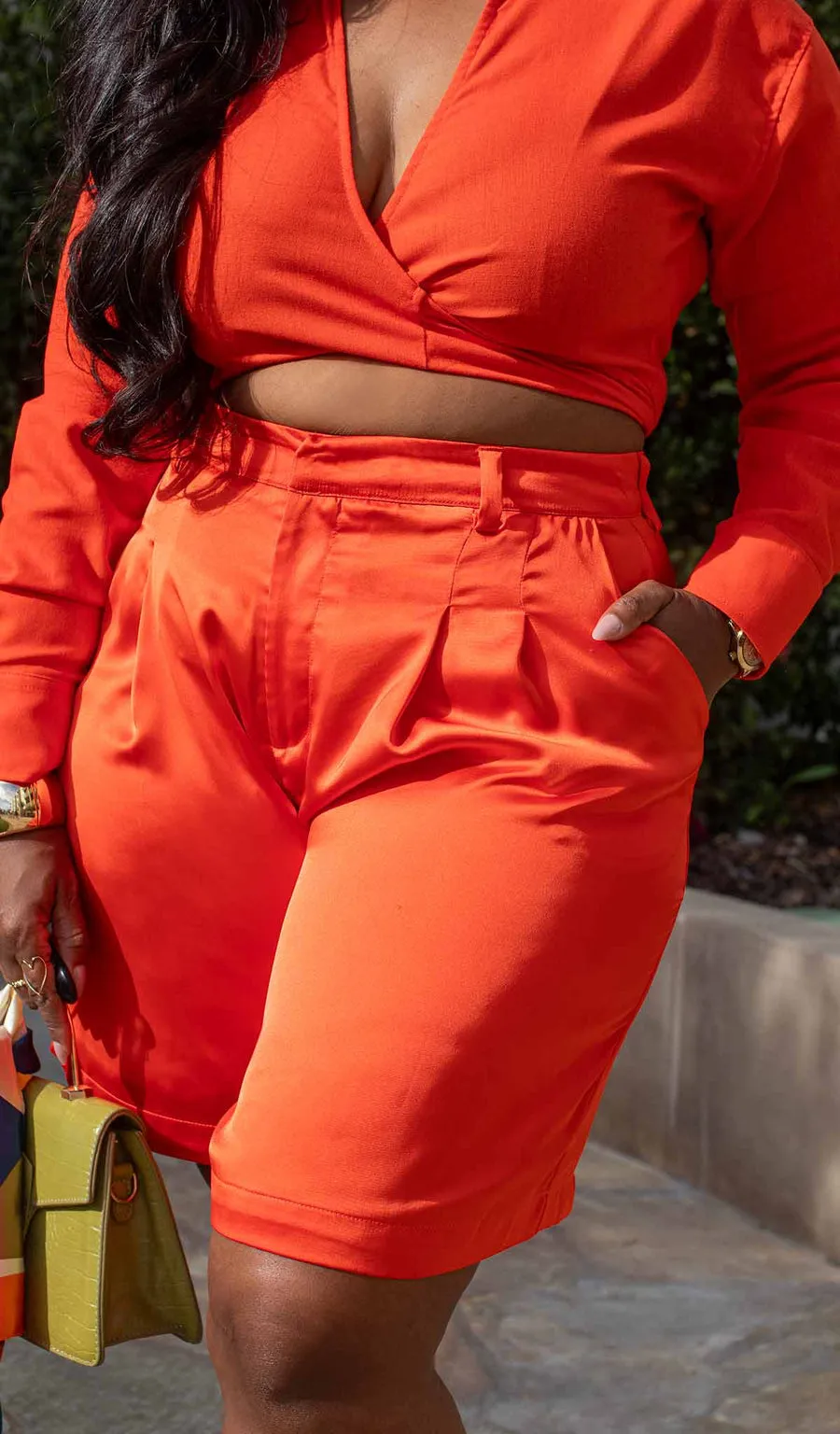 Vibrant Orange Lightweight Wrap Top   Shorts Set