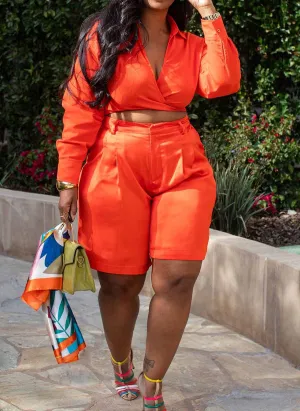 Vibrant Orange Lightweight Wrap Top   Shorts Set