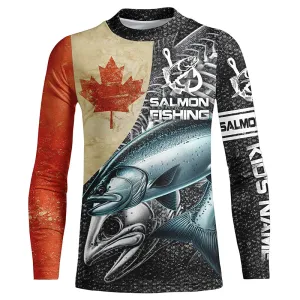 Vintage Canadian Flag Salmon Fishing Custom Kid long sleeve performance Fishing Shirts, Salmon jerseys NQS5334