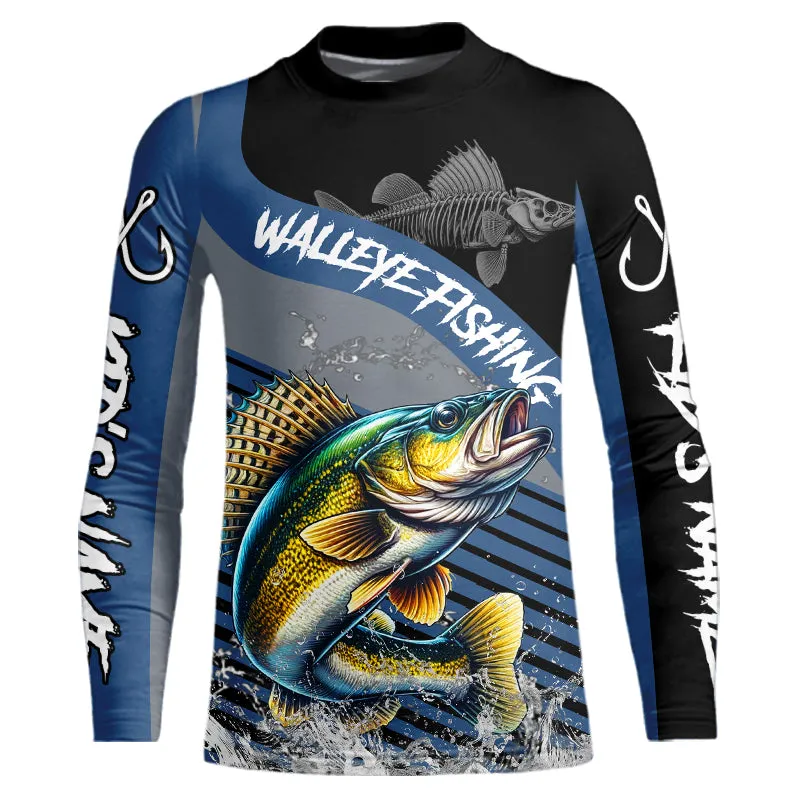 Walleye fishing Custom UV protection fishing long sleeve shirt for kid | Blue NQS9352