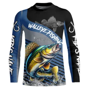 Walleye fishing Custom UV protection fishing long sleeve shirt for kid | Blue NQS9352