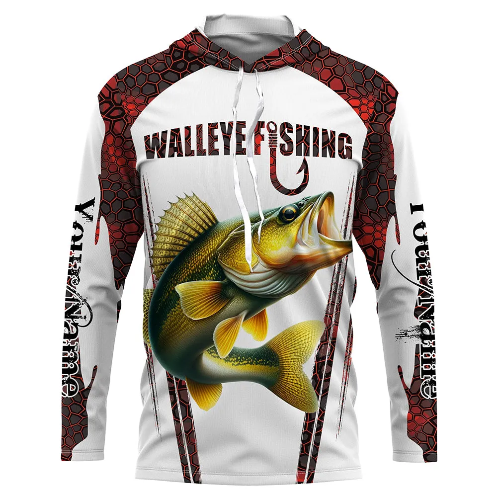 Walleye fishing red camo Custom Funny UV Protection Long sleeve Fishing shirts for men NQS5128