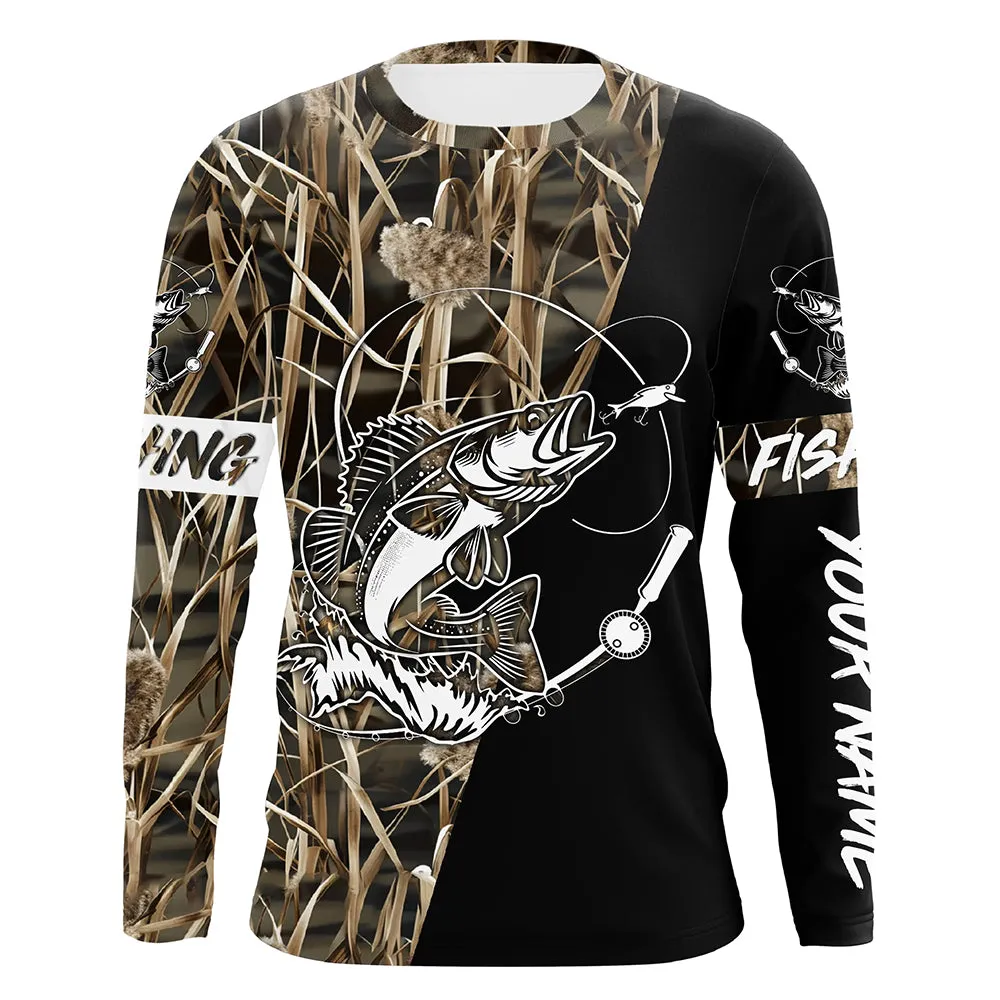 Walleye Fishing Tattoo camo black version Customize UV protection long sleeves fishing shirt for men NPQ68