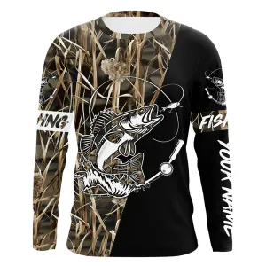 Walleye Fishing Tattoo camo black version Customize UV protection long sleeves fishing shirt for men NPQ68