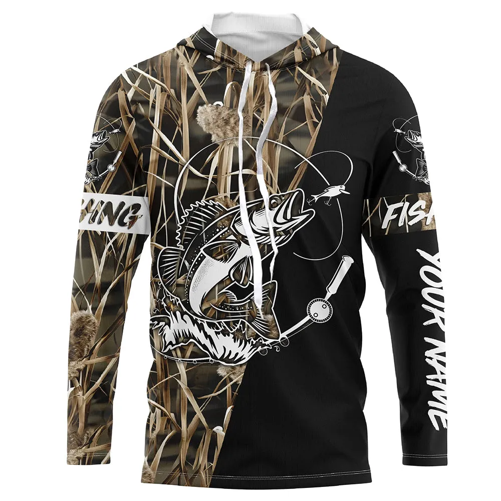 Walleye Fishing Tattoo camo black version Customize UV protection long sleeves fishing shirt for men NPQ68
