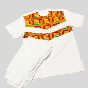 White with multi colors Embroidery men set
