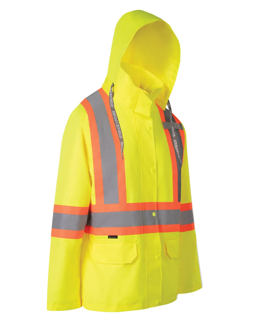 Women's Hi Vis Safety Rain Jacket with Snap-Off Hood