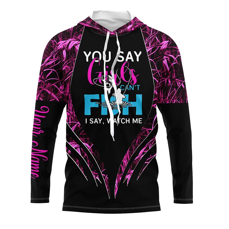 You say girls can't fish, i say watch me pink girl camo UV protection long sleeves fishing shirt NPQ61