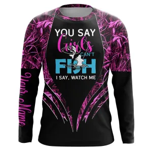 You say girls can't fish, i say watch me pink girl camo UV protection long sleeves fishing shirt NPQ61