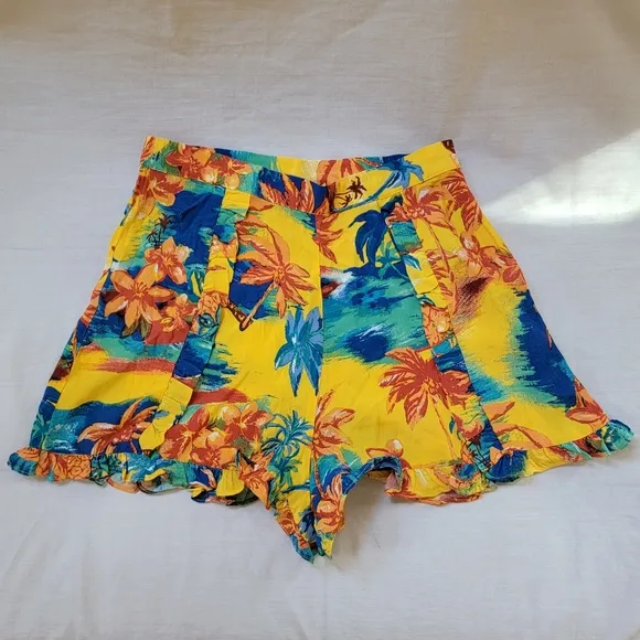 ZARA Hawaiian Palm Trees ruffle print Yellow Small