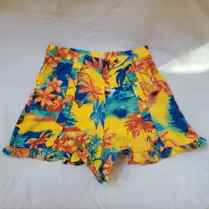 ZARA Hawaiian Palm Trees ruffle print Yellow Small