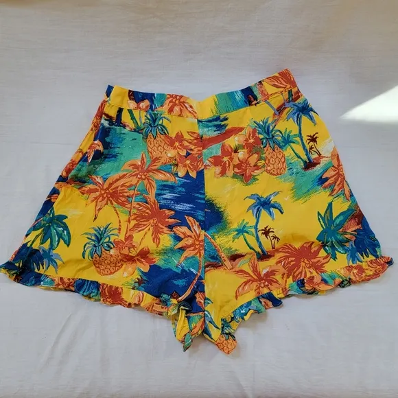ZARA Hawaiian Palm Trees ruffle print Yellow Small