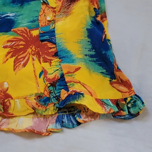 ZARA Hawaiian Palm Trees ruffle print Yellow Small